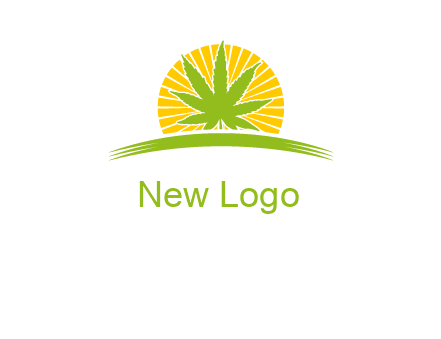 marijuana leaf over the sun setting on the horizon