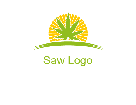 marijuana leaf over the sun setting on the horizon