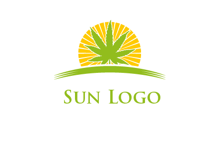 marijuana leaf over the sun setting on the horizon