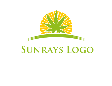 marijuana leaf over the sun setting on the horizon