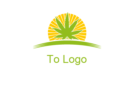 marijuana leaf over the sun setting on the horizon