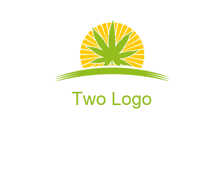 marijuana leaf over the sun setting on the horizon