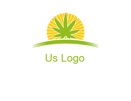 marijuana leaf over the sun setting on the horizon