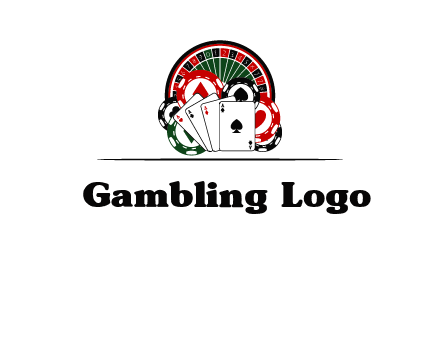 casino logo with poker chips, cards and Roulette