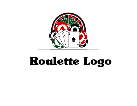 casino logo with poker chips, cards and Roulette