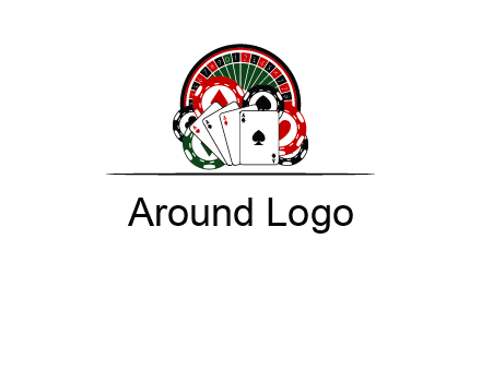 casino logo with poker chips, cards and Roulette