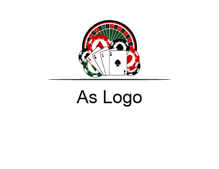 casino logo with poker chips, cards and Roulette