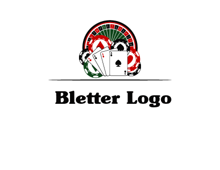 casino logo with poker chips, cards and Roulette