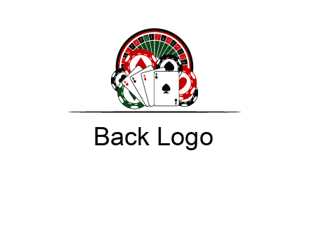 casino logo with poker chips, cards and Roulette