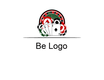casino logo with poker chips, cards and Roulette