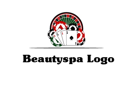 casino logo with poker chips, cards and Roulette