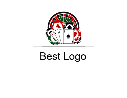 casino logo with poker chips, cards and Roulette