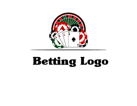 casino logo with poker chips, cards and Roulette