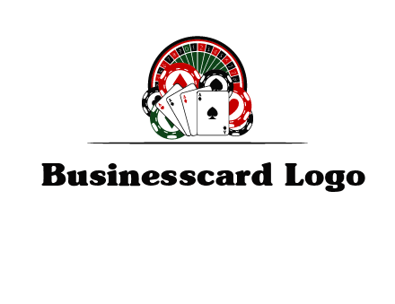 casino logo with poker chips, cards and Roulette