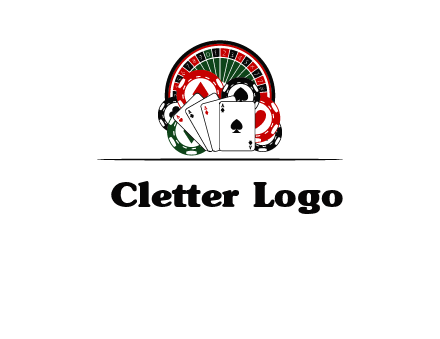 casino logo with poker chips, cards and Roulette