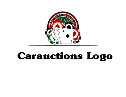 casino logo with poker chips, cards and Roulette