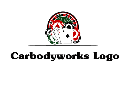 casino logo with poker chips, cards and Roulette