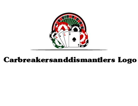 casino logo with poker chips, cards and Roulette