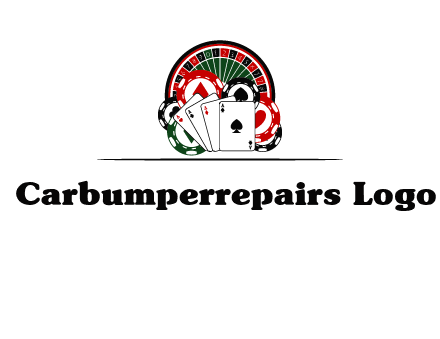casino logo with poker chips, cards and Roulette