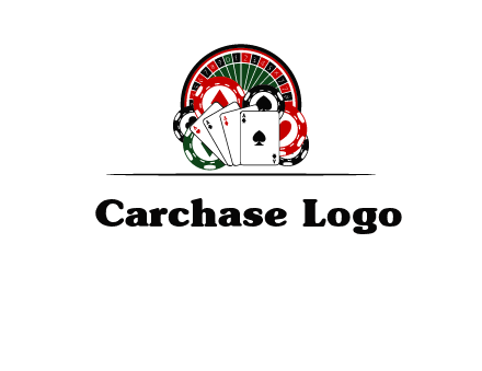 casino logo with poker chips, cards and Roulette