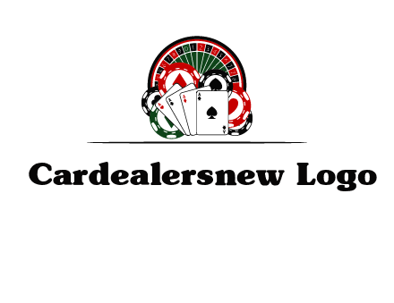 casino logo with poker chips, cards and Roulette
