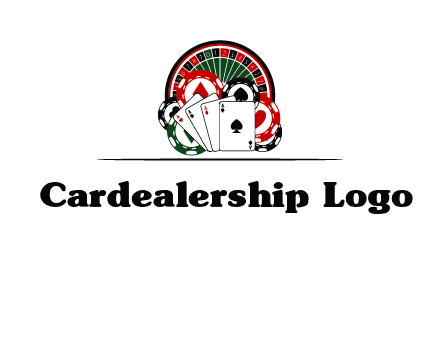 casino logo with poker chips, cards and Roulette