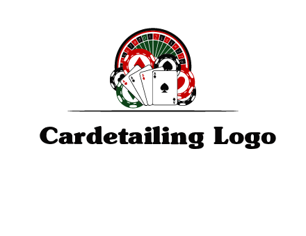 casino logo with poker chips, cards and Roulette