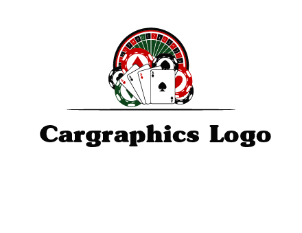casino logo with poker chips, cards and Roulette