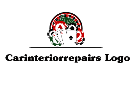 casino logo with poker chips, cards and Roulette
