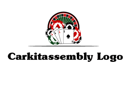 casino logo with poker chips, cards and Roulette