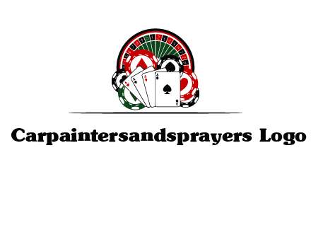 casino logo with poker chips, cards and Roulette