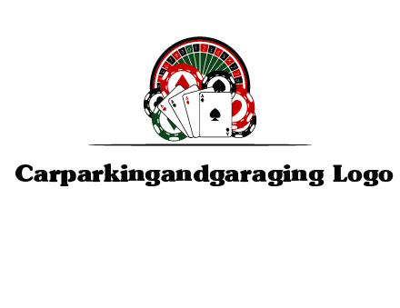 casino logo with poker chips, cards and Roulette