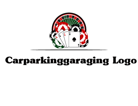 casino logo with poker chips, cards and Roulette