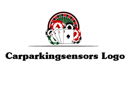 casino logo with poker chips, cards and Roulette