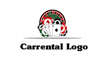 casino logo with poker chips, cards and Roulette