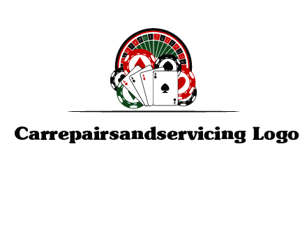 casino logo with poker chips, cards and Roulette