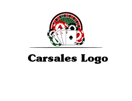 casino logo with poker chips, cards and Roulette