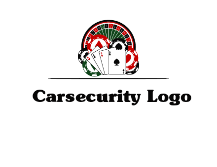 casino logo with poker chips, cards and Roulette