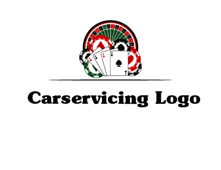 casino logo with poker chips, cards and Roulette