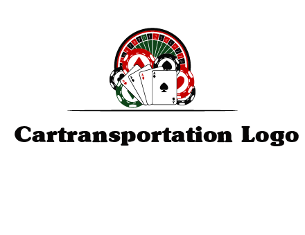 casino logo with poker chips, cards and Roulette