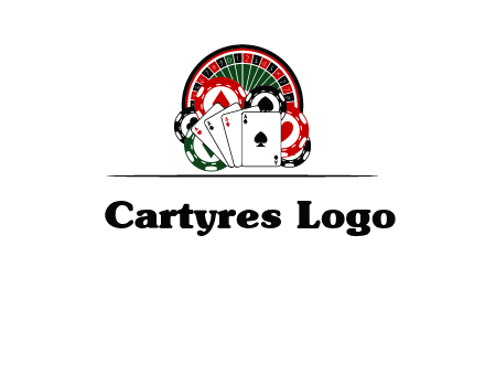 casino logo with poker chips, cards and Roulette