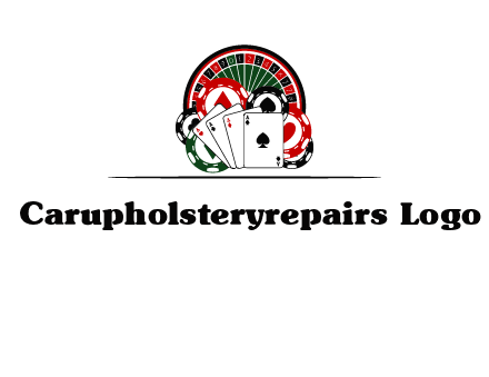 casino logo with poker chips, cards and Roulette