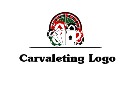 casino logo with poker chips, cards and Roulette