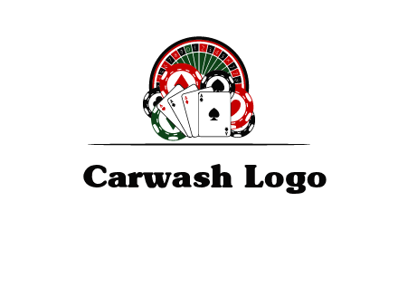 casino logo with poker chips, cards and Roulette