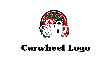 casino logo with poker chips, cards and Roulette