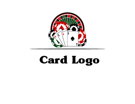casino logo with poker chips, cards and Roulette