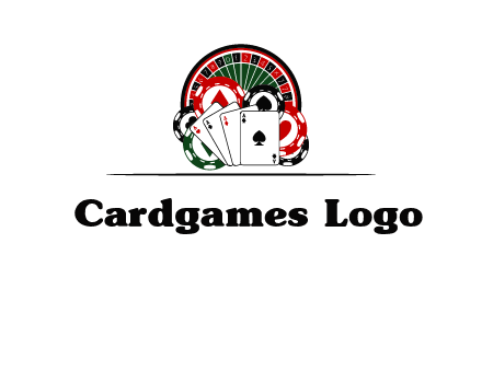 casino logo with poker chips, cards and Roulette