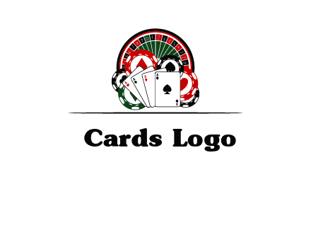 casino logo with poker chips, cards and Roulette