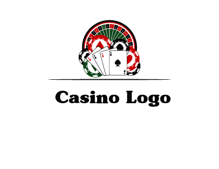 casino logo with poker chips, cards and Roulette