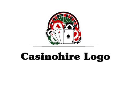 casino logo with poker chips, cards and Roulette